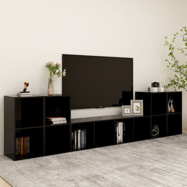 vidaXL 5 Piece TV Cabinet Set High Gloss Black Engineered Wood