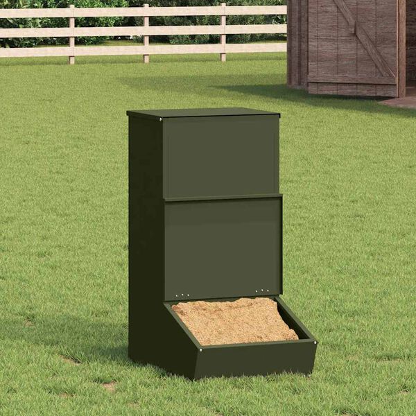 vidaXL Pig Feeder Olive Green 55 x 38 x 76 cm Cold-Rolled Steel