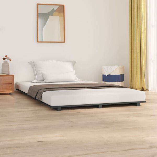 vidaXL Bed Frame without Mattress Grey 140x190 cm Solid Wood Pine