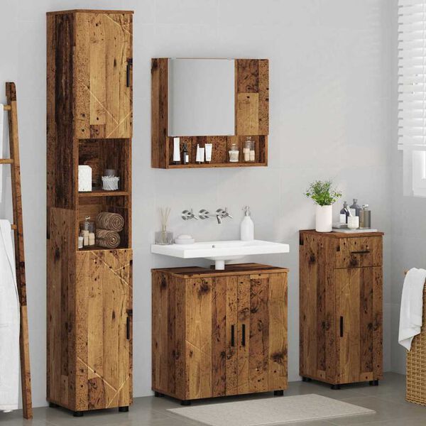 vidaXL Bathroom Furniture Set 4 pcs Old Wood Engineered wood & Metal