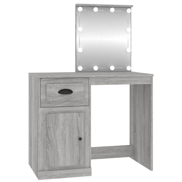 vidaXL Dressing Table with LED Grey Sonona 90x50x132.5 cm Engineered Wood