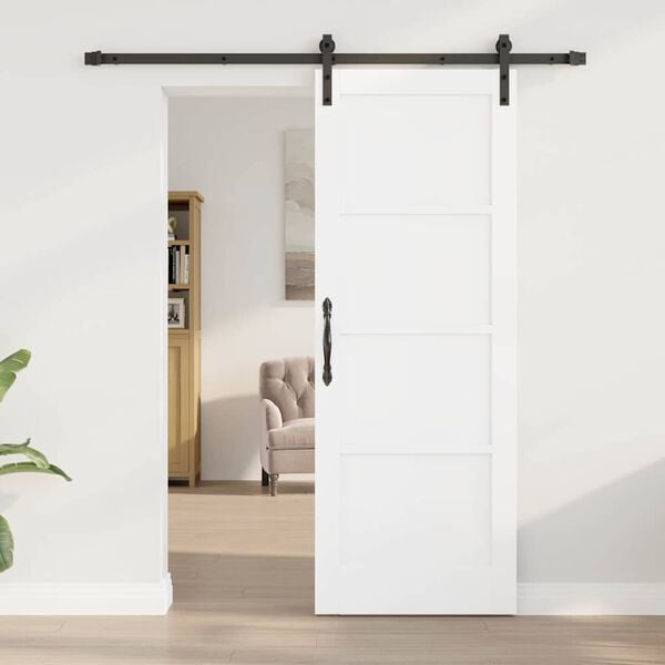 vidaXL Sliding Door White and Black 73.5 x 198.5 cm Solid Pine Wood