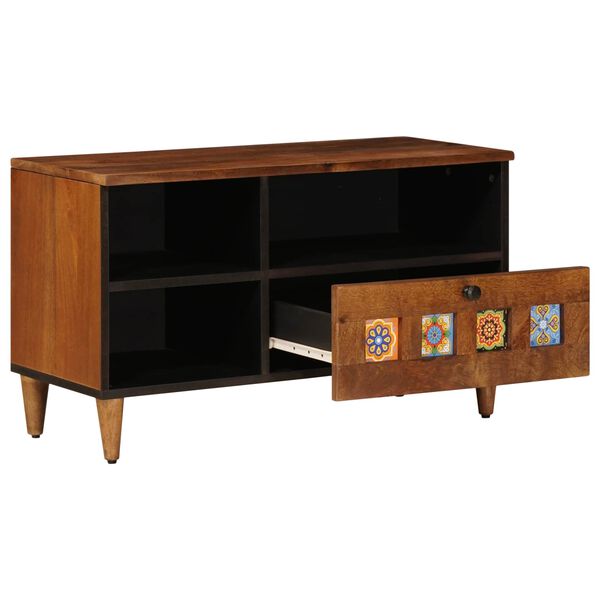 vidaXL TV Cabinet with Shelf Walnut 80 x 33.5 x 46 cm Solid Mango Wood