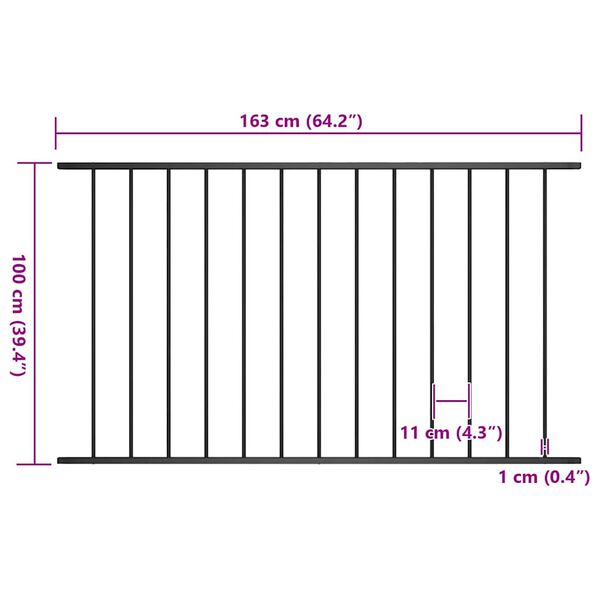 vidaXL Fence Panel Powder-coated Steel 1.63x1 m Black