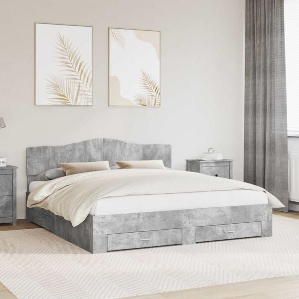 vidaXL Bed Frame Concrete Grey 200 x 200 cm Engineered Wood