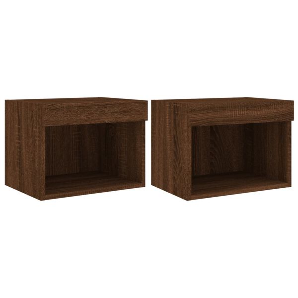 vidaXL Bedside Cabinets with LED Lights Wall-mounted 2 pcs Brown Oak