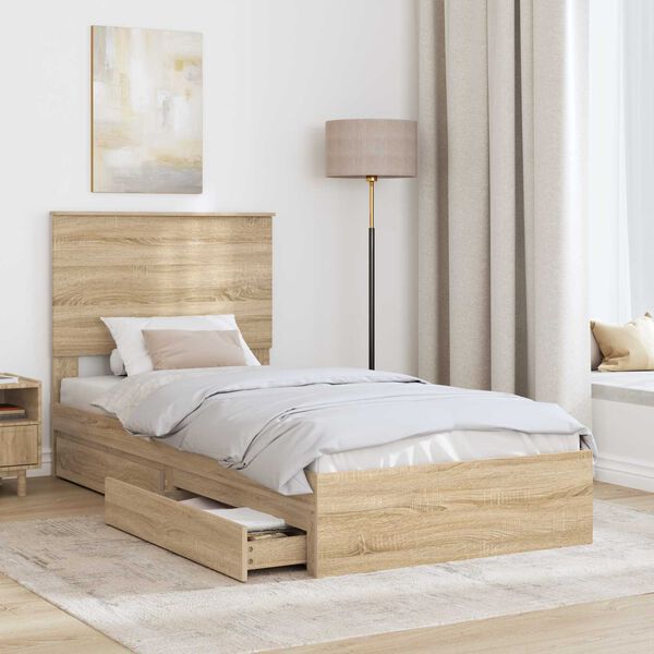 vidaXL Storage Bed with Drawer Sonoma Oak 90 x 190 cm Engineered Wood
