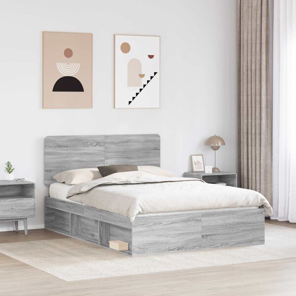 vidaXL Bed Frame Grey Sonoma 160 x 200 cm Solid Pine Wood