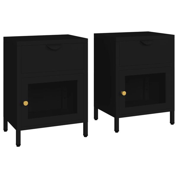 vidaXL Nightstands 2 pcs Black 40x30x54.5 cm Steel and Glass