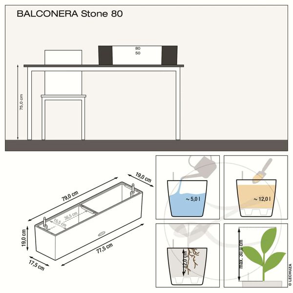 LECHUZA Planter BALCONERA Stone 80 ALL-IN-ONE Beige