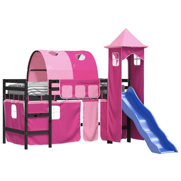 vidaXL Kids' Loft Bed with Tower without Mattress Pink 80x200 cm