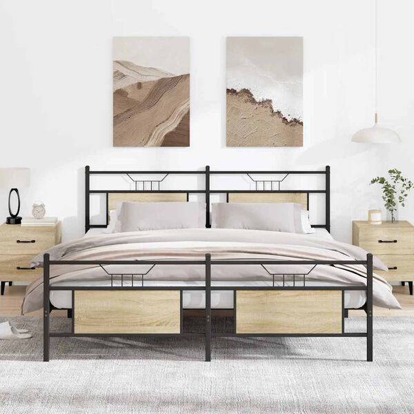 vidaXL Metal Bed Frame without Mattress Sonoma Oak 183x213 cm