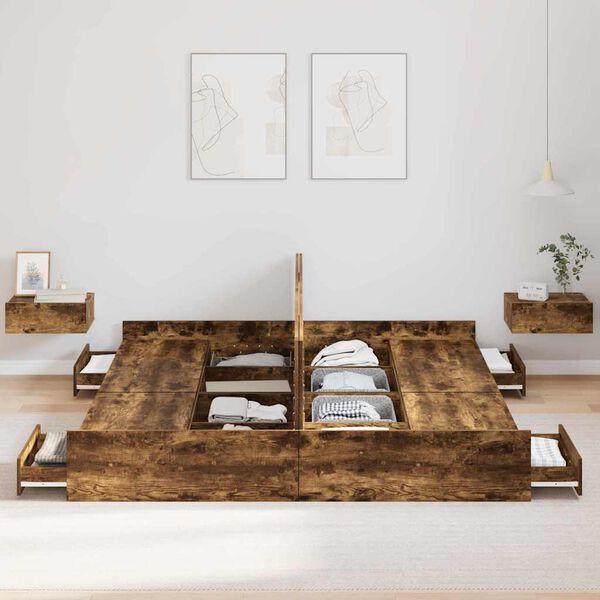 vidaXL Storage Bed Frame Smoked Oak 180 x 200 cm Engineered Wood