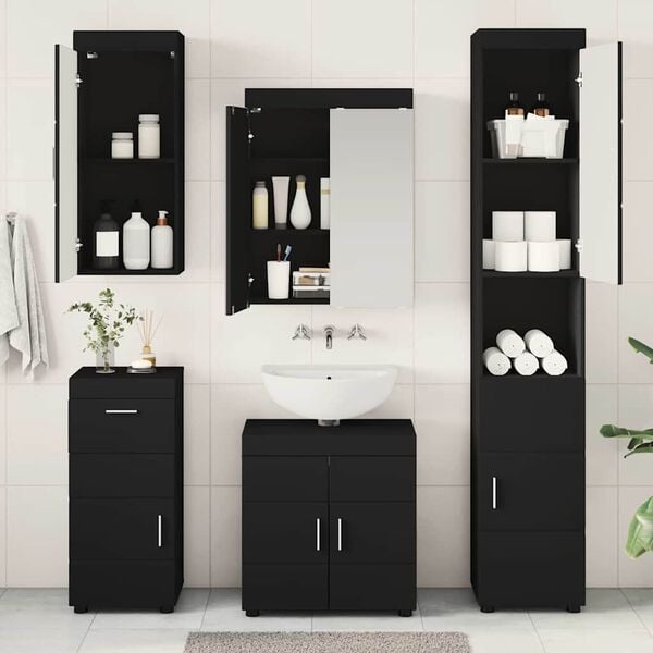 vidaXL Bathroom Furniture Set with Drawer TULUM Black Engineered Wood
