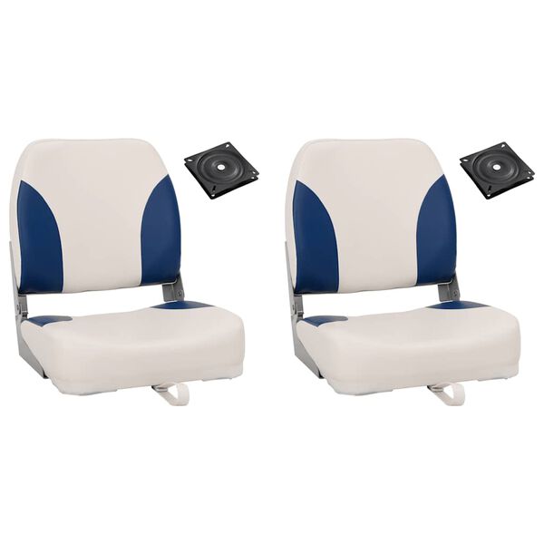 vidaXL Foldable Boat Seat 2 Set with Blue-white Pillow