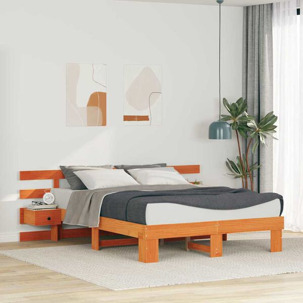 vidaXL Bed Frame with Headboard Brown 160 x 200 cm Solid Pine Wood