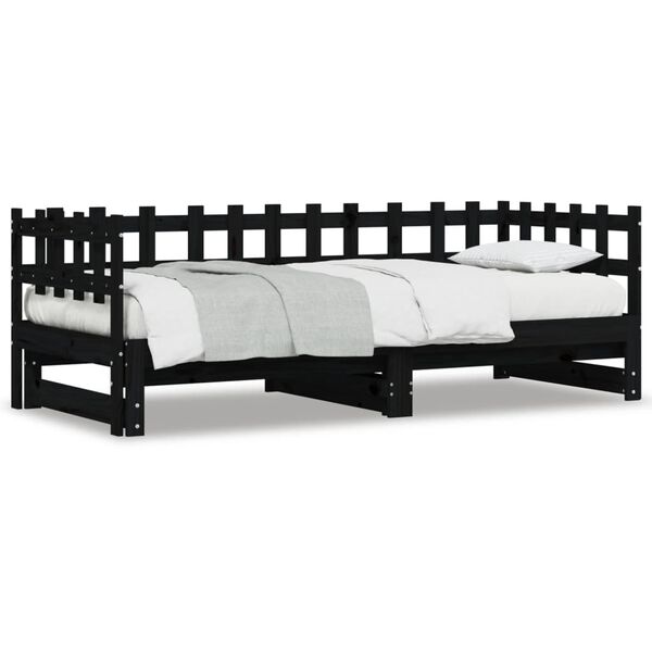 vidaXL Pull-out Day Bed without Mattress Black 2x(80x200) cm Solid Wood