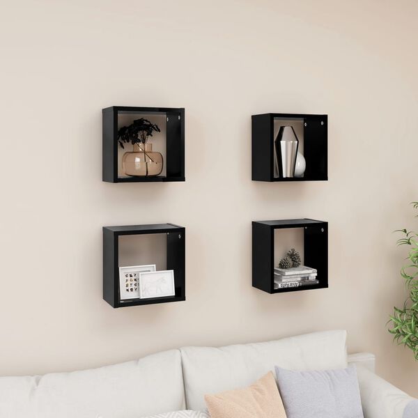 vidaXL Wall Cube Shelves 4 pcs Black 26x15x26 cm