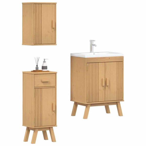 vidaXL Bathroom Furniture Set with Drawer 3 pcs Brown Solid Pine wood