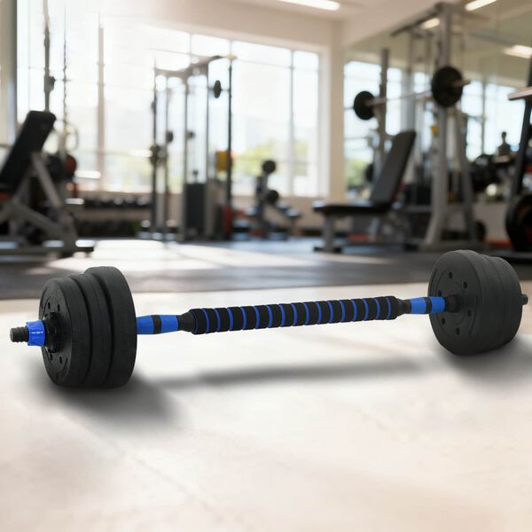 vidaXL 2-in-1 Dumbbell Set Black and Blue 121 x 19.5 x 19.5 cm