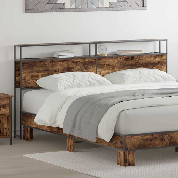 vidaXL Storage Headboard with Shelf Smoked oak 180 cm Engineered wood