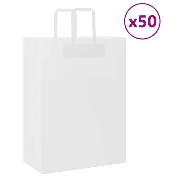 vidaXL Paper Bags 50 pcs with Handles White 32x17x44 cm