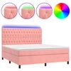 vidaXL Box Spring Bed with Mattress&LED Pink 160x200 cm Velvet