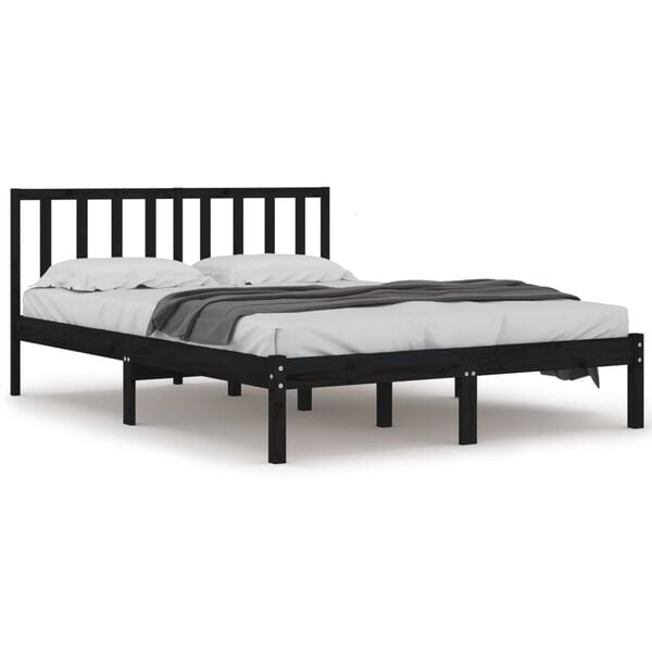 vidaXL Bed Frame without Mattress Black Solid Wood Pine 200x200 cm