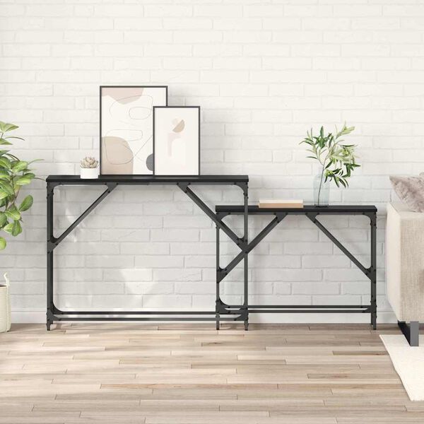 vidaXL Console Table 2 pcs Black Oak 100 x 28 x 75 cm Engineered Wood