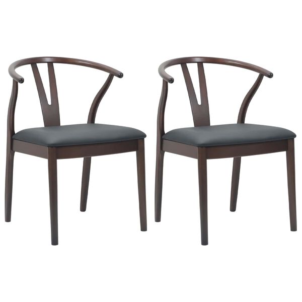 vidaXL Dining Chair 2 pcs Light Brown and Black Solid Rubber Wood