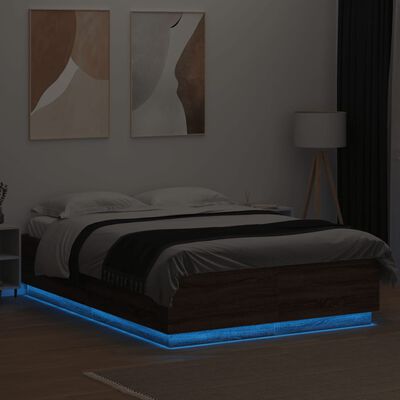 vidaXL Bed Frame with LED Lights Brown Oak 120x200 cm Engineered Wood