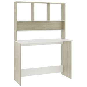 vidaXL Desk with Shelf White and Sonoma Oak 110x45x157 cm Engineered Wood