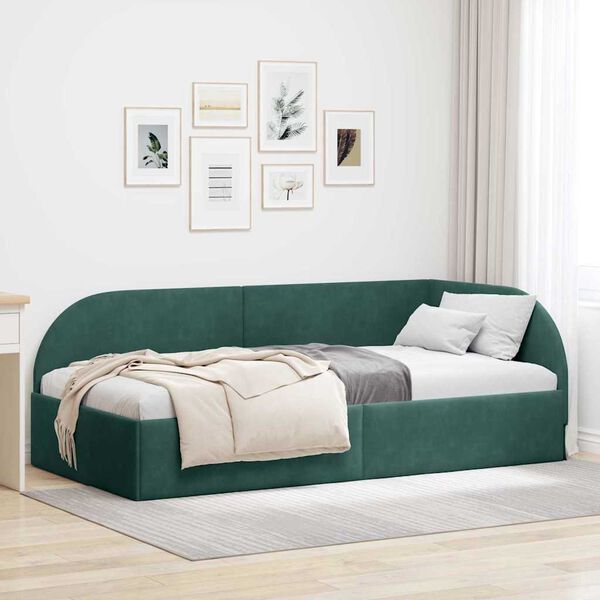 vidaXL Corner Bed Frame Dark Green 80 cm x 200 cm Fabric