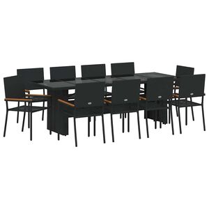 vidaXL Garden Dining Set 11 pcs Black Poly Rattan