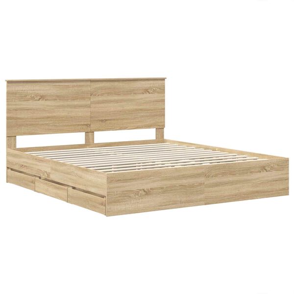 vidaXL Bed Frame with Drawer Sonoma Oak 200 x 200 cm Engineer Wood