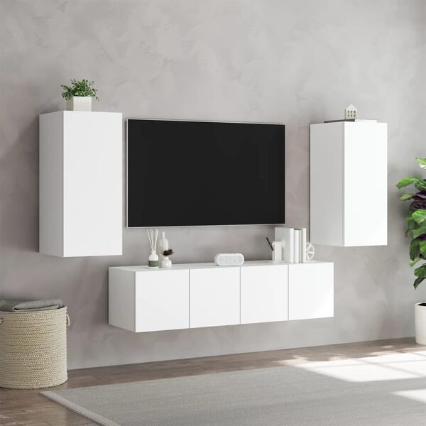 vidaXL 4 Piece TV Wall Units with LED White Engineered Wood