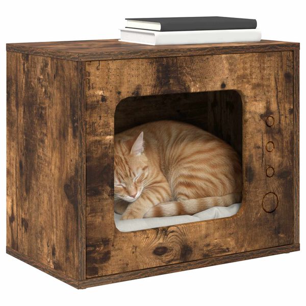 vidaXL Cat House Smoked Oak 51 x 30 x 42.5 cm Engineered Wood