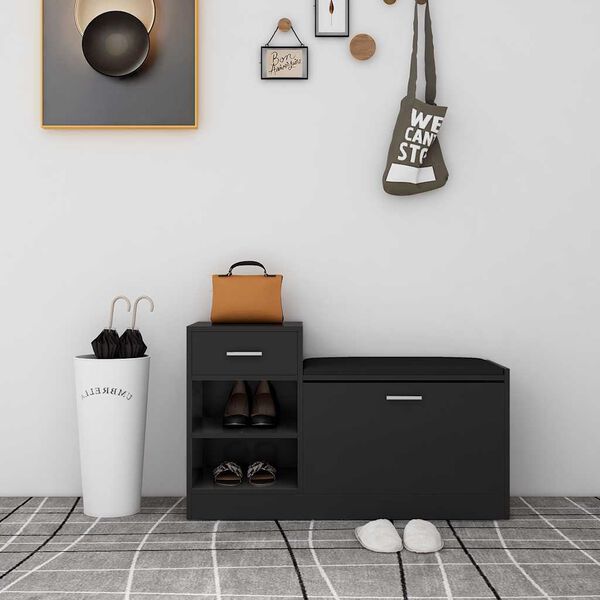 vidaXL Shoe Bench Black 94.5x31x57 cm Engineered Wood