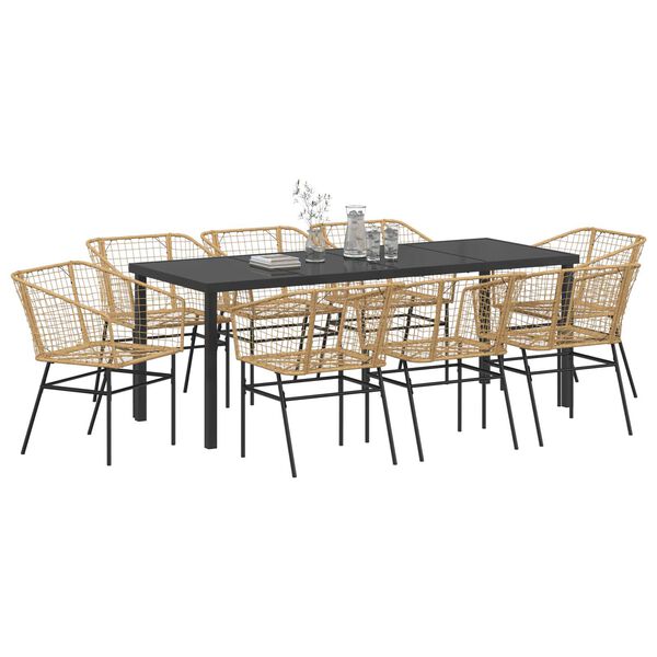 vidaXL Garden Dining Set 9 pcs Brown Poly Rattan
