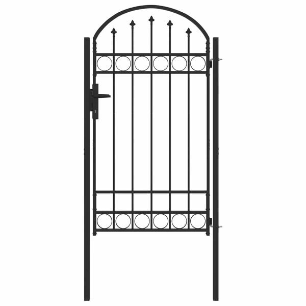 vidaXL Fence Gate with Arched Top Steel 104x175 cm Black