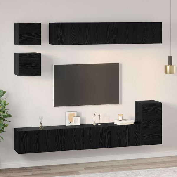 vidaXL TV Cabinet Set Wall-mounted 8 pcs Black Oak Engineered Wood