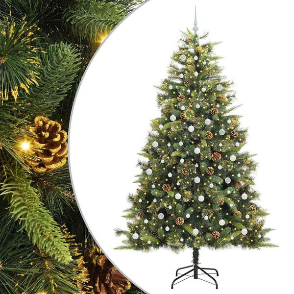 vidaXL Artificial Hinged Christmas Tree with Cones Green 240 cm