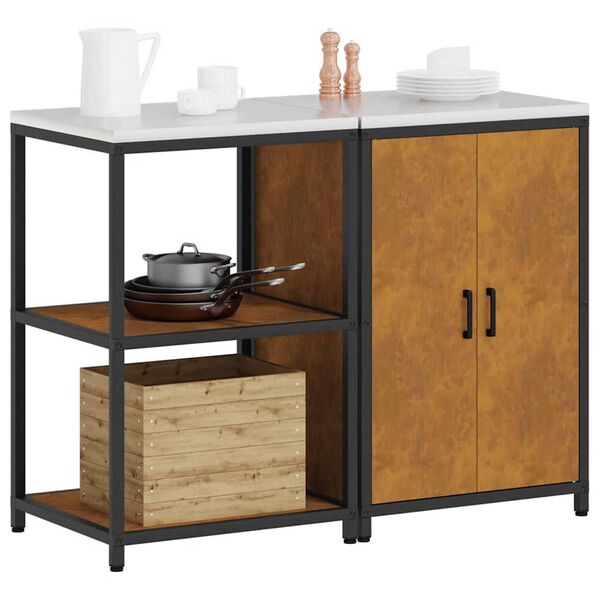 vidaXL Kitchen Storage Set with Shelf 2 pcs Rusty Weathering steel