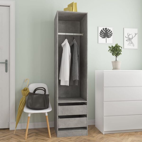 vidaXL Wardrobe with Drawers Concrete Grey 50x50x200 cm Engineered Wood
