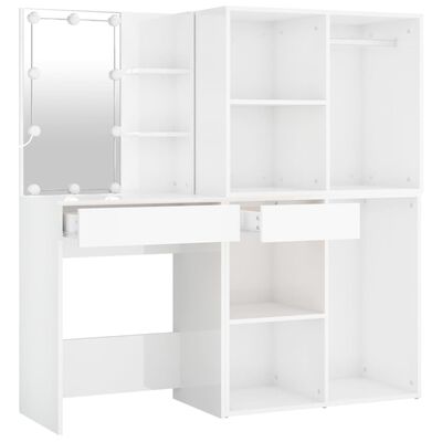 vidaXL LED Dressing Table with 2 Cabinets High Gloss White Engineered Wood