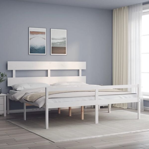 vidaXL Senior Bed without Mattress White Super King Size Solid Wood