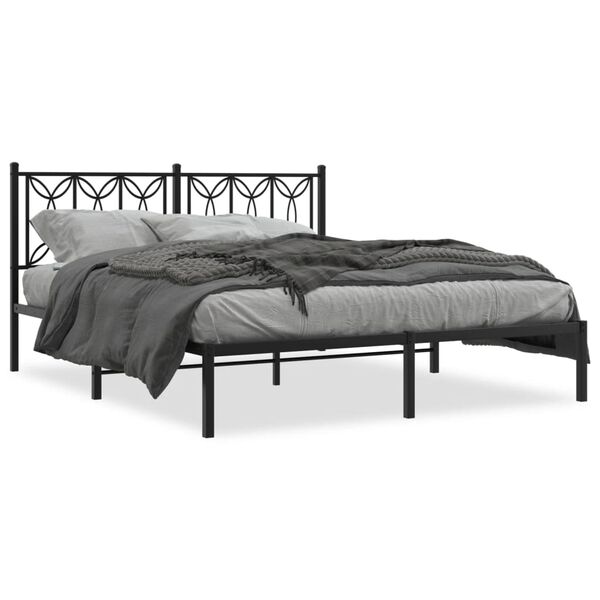 vidaXL Metal Bed Frame without Mattress with Headboard Black 150x200cm