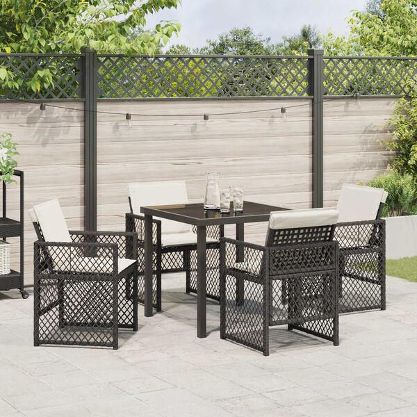 vidaXL Garden Dining Set 5 pcs Black Poly Rattan