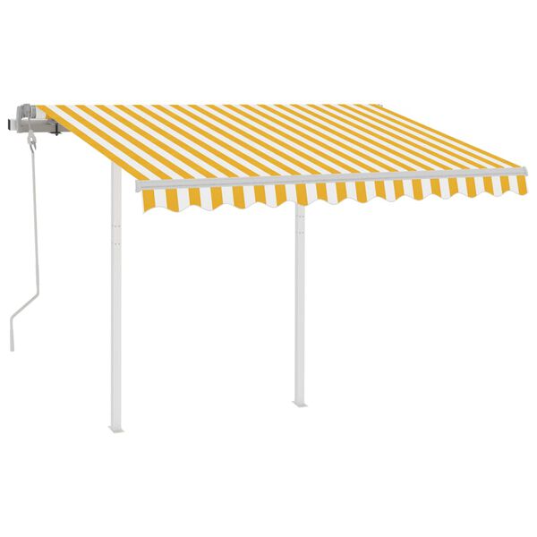 vidaXL Manual Retractable Awning with Posts 3.5x2.5 m Yellow and White