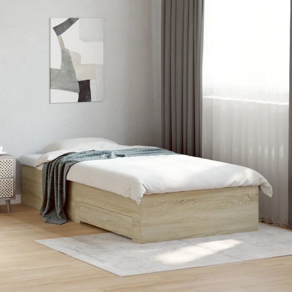 vidaXL Bed Frame with Drawers without Mattress Sonoma Oak 75x190 cm Small Single